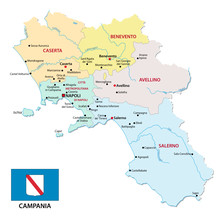 Map Of The Italian Region Campania With Provinces And Flag