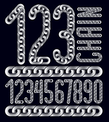 Poster - Set of vector numerals from 0 to 9. Elegant numbers for use as poster design elements. Made with steel chain link, joined link.