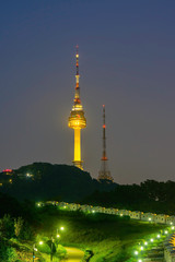 Wall Mural - Scenic most beautiful night on Mount Namsan N-SEOUL TOWER South Korea