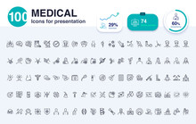 100 Medical Line Icon For Presentation. Included Icons As Report, biotechnology, Hospital, Health, Data And More.