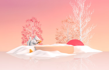 Poster - Abstract 3d composition. Autumn - Winter Christmas background with geometric shapes.