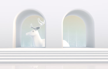 Poster - Abstract 3d composition. Winter Christmas background with geometric shapes.