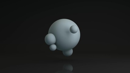 Poster - 3D animation of balls of different sizes on a black reflective background in motion.
