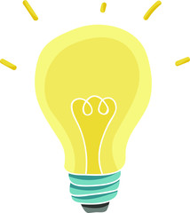 Hand drawn light bulb on white background. Isolated vector concept illustration for business. Cartoon simple symbol of creative ideas and thoughts. Cute template for print, poster. Color sketch design