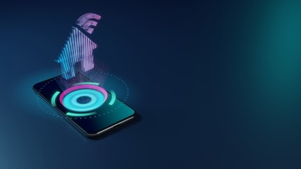 Sticker - 3D rendering neon holographic phone symbol of house wi-fi icon on dark background