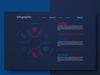 Vector graphics infographics with six options. Template for creating mobile applications, workflow layout, diagram, banner, web design, business reports with 6 steps