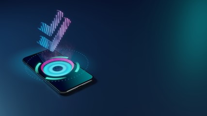 Poster - 3D rendering neon holographic phone symbol of check double icon on dark background