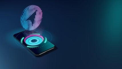 Poster - 3D rendering neon holographic phone symbol of navigation  icon on dark background