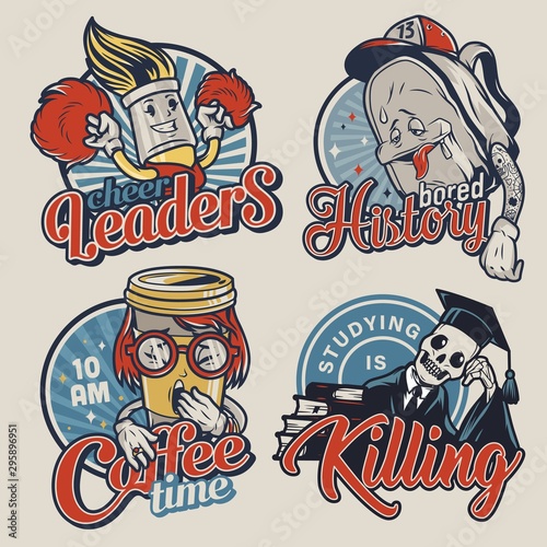 Vintage college funny colorful badges
