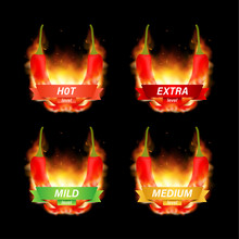Hot Red Pepper Strength Scale Indicator With Mild, Medium, Hot And Hell Positions. Vector Illustration.
