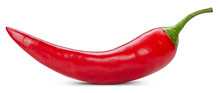 Chili Pepper Isolated On A White Background. One Chili Hot Pepper Clipping Path. Fresh Pepper