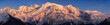 Mont Blanc mountain range at sunset. Aiguille du Midi needle, Mont Blanc du Tacul, Bossons Glacier, Mont Blanc. Chamonix, Haute-Savoie, Alps, France