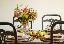 Autumn Table Decoration. Thanksgiving Table Setting With Autumn Decorations
