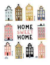 Scandinavian Style Illustration Amsterdam Houses