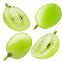 Collection Of Single Green Grape Isolated On A White Background