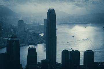 Hong Kong city in blue creative filter