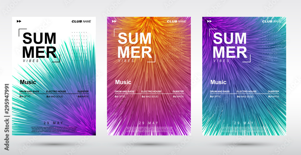 Creative electronic music fest and electro summer poster. Abstract plush gradients music background. - obrazy, fototapety, plakaty 