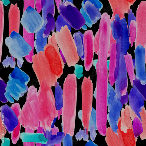 Watercolor seamless pattern with multicolored brush strokes. Abstract texture...