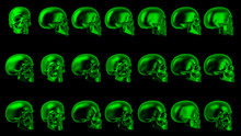 Green Human Skulls Halloween Background. 3d Illustration With Glow Neon Skull