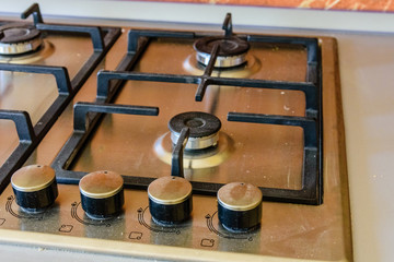 Closeup of new modern gas stove