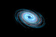 Blue and white far galaxy isolated on black background.