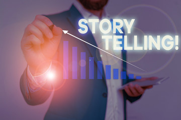 Aufkleber - Writing note showing Story Telling. Business concept for activity writing stories for publishing them to public Male wear formal work suit presenting presentation smart device