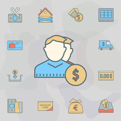 Poster - users in dollars dusk style line icon. Universal set of banking for website design and development, app development
