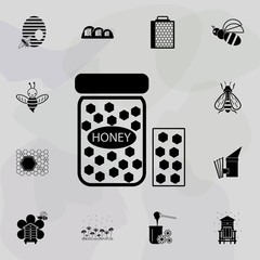 Poster - honey combs in jar icon. Universal set of beekeeping for website design and development, app development