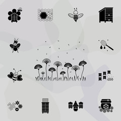 Poster - bee and flowers icon. Universal set of beekeeping for website design and development, app development