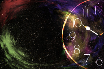 Wall Mural - nebula in galaxy with clock,abstract background.