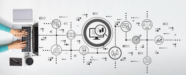 Poster - stock trading theme with person using a laptop