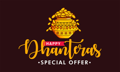 Wall Mural - festival of Indian Dhanteras celebration. Use as banner, logo design etc. Happy Dhanteras sale special offer.