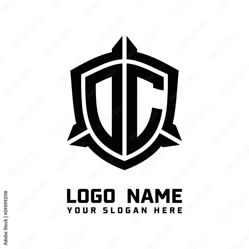 initial DC letter with shield style logo template vector. shield shape ...