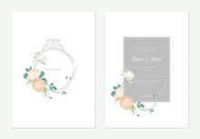 Flowers And Foliage Wedding Invitation Card Template Design, Wedding Ring Decorated With Roses And Leaves On White