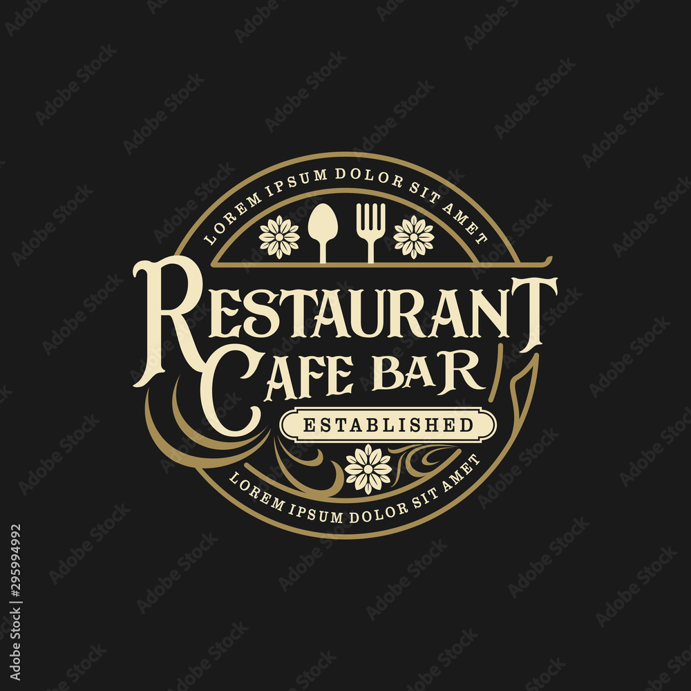 Vetor do Stock Food drink logo design - vintage style restaurant and cafe  bar | Adobe Stock, image size:1000x1000