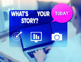 Poster - word writing text what s your story question. business photo showcasing asking demonstrating about h