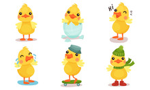 Little Cute Yellow Humanized Duckling. Vector Illustration.
