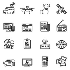 Journalism & Media news icon set with white background. Thin line style stock vector.