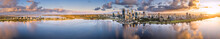 Ultra Wide Aerial Panoramic View Of The Beautiful City Of Perth At Sunrise