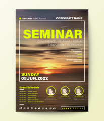 Wall Mural - Business conference design template. Abstract sunset background for seminar event poster, invitation, leaflet, banner, presentation.