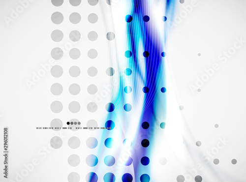 Smooth blue wave lines background with dotted texture, business or hi-tech te...