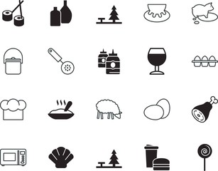  food vector icon set such as: occupation, round, cow, scallop, mollusk, asian, ladle, japanese, button, tourist, sauce, ketchup, appliance, roll, perfect, cuisine, junk, jar, liquid, spice, hiking