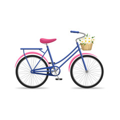 Canvas Print - Realistic 3d Detailed Retro Bicycle with Flowers Basket. Vector