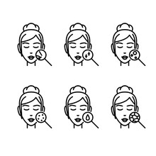Different Skin Types Under Magnifier - Vector Icon Set