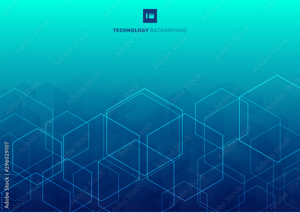 Abstract white glow hexagons overlapping pattern on blue background ...