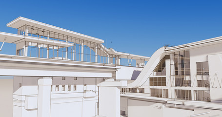 Sticker - Conceptual view of passenger railway platform and transport hub building
