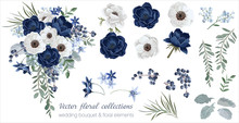 Vector Floral Set With Leaves And Flowers. Elements For Your Compositions, Greeting Cards Or Wedding Invitations. Anemones