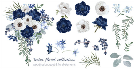 vector floral set with leaves and flowers. elements for your compositions, greeting cards or wedding