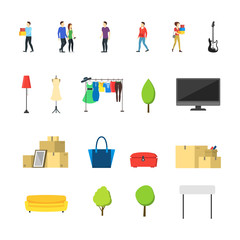 Canvas Print - Cartoon Garage Sale Concept Icon Set. Vector