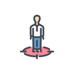 Poster - Businessman in target color line icon. Target audience vector outline colorful sign.